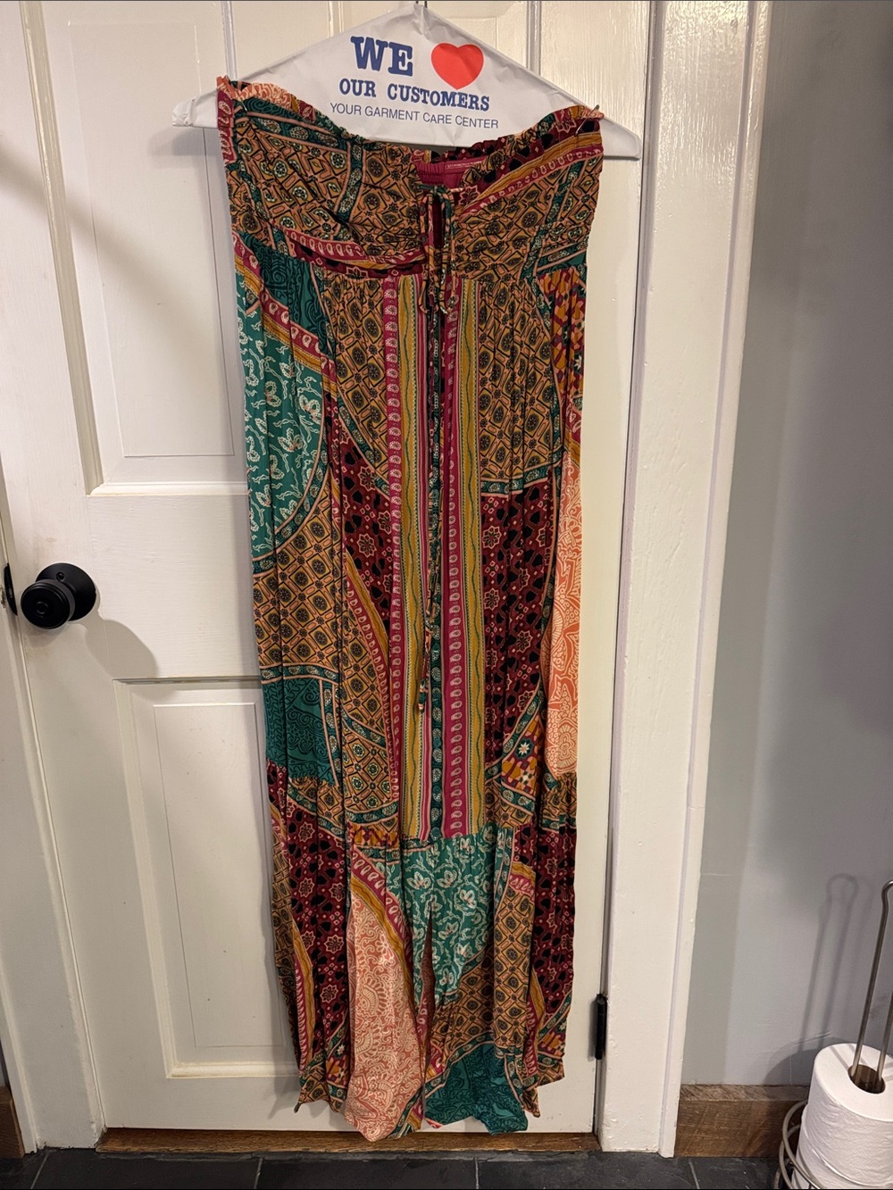 ba&sh Teal, Mustard & Rust Patchwork Maxi Dress
